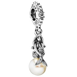 Disney Luminous Ariel Silver Hanging Charm w Clear CZ &amp; Cultured Pearl