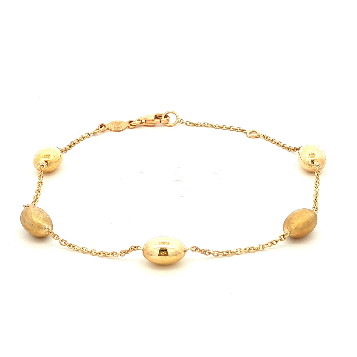 Oval Satin Shiny Spheres Bracelet in Yellow Gold