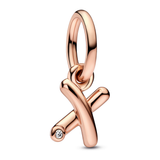 Letter x 14k rose gold-plated dangle with clear cubic zirconia