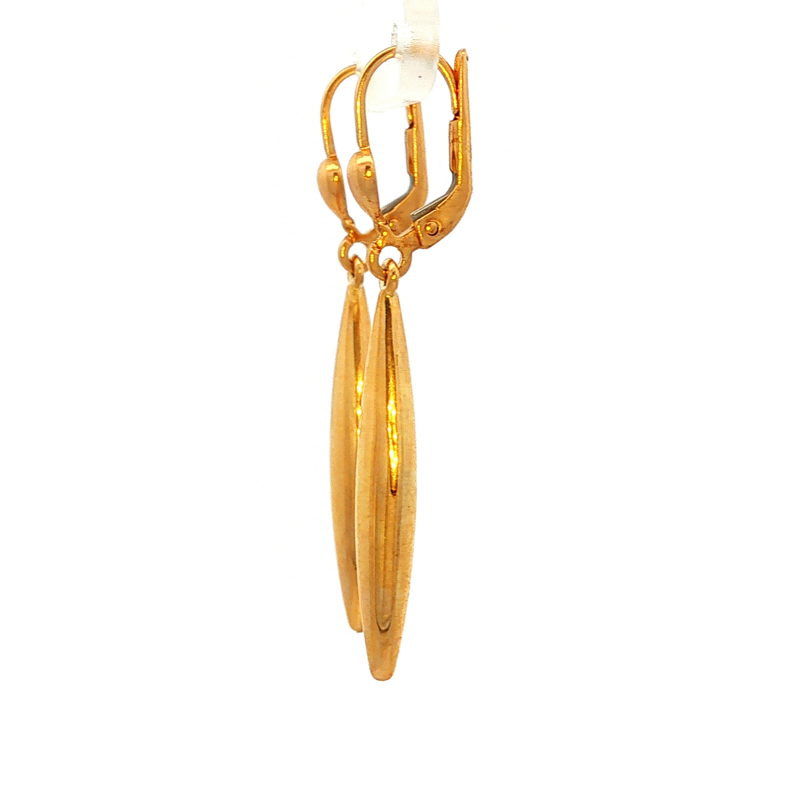 Elongated Plain Drop Earrings in Yellow Gold