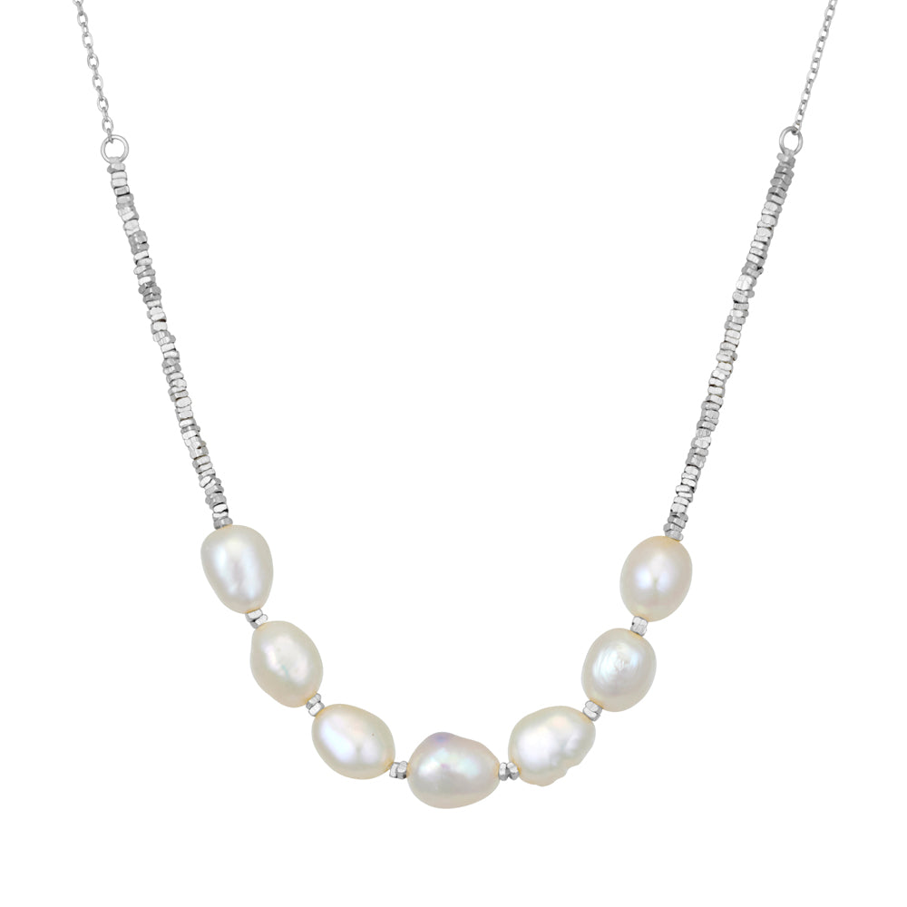 Sterling Silver Necklace with 6 Fresh Water Pearls and Bead Detail