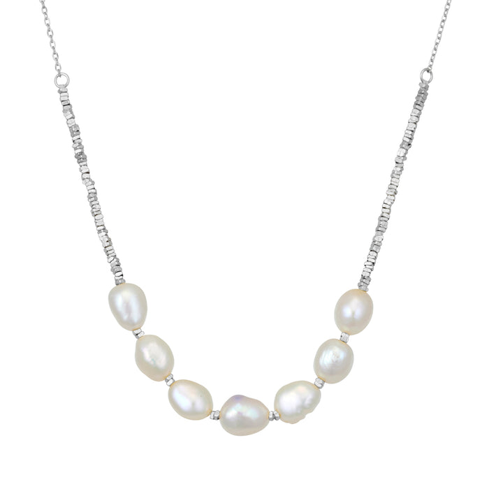 Sterling Silver Necklace with 6 Fresh Water Pearls and Bead Detail