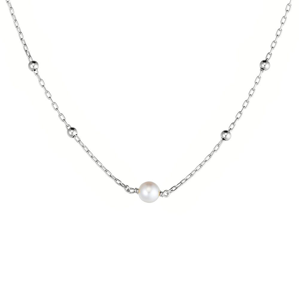 Sterling Silver Satellite Chain Necklace with Pearl Pendant