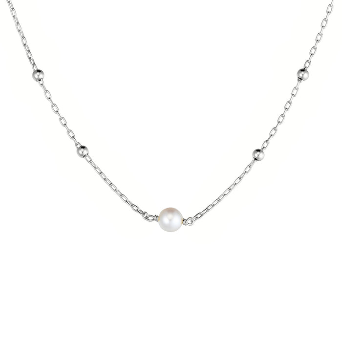 Sterling Silver Satellite Chain Necklace with Pearl Pendant