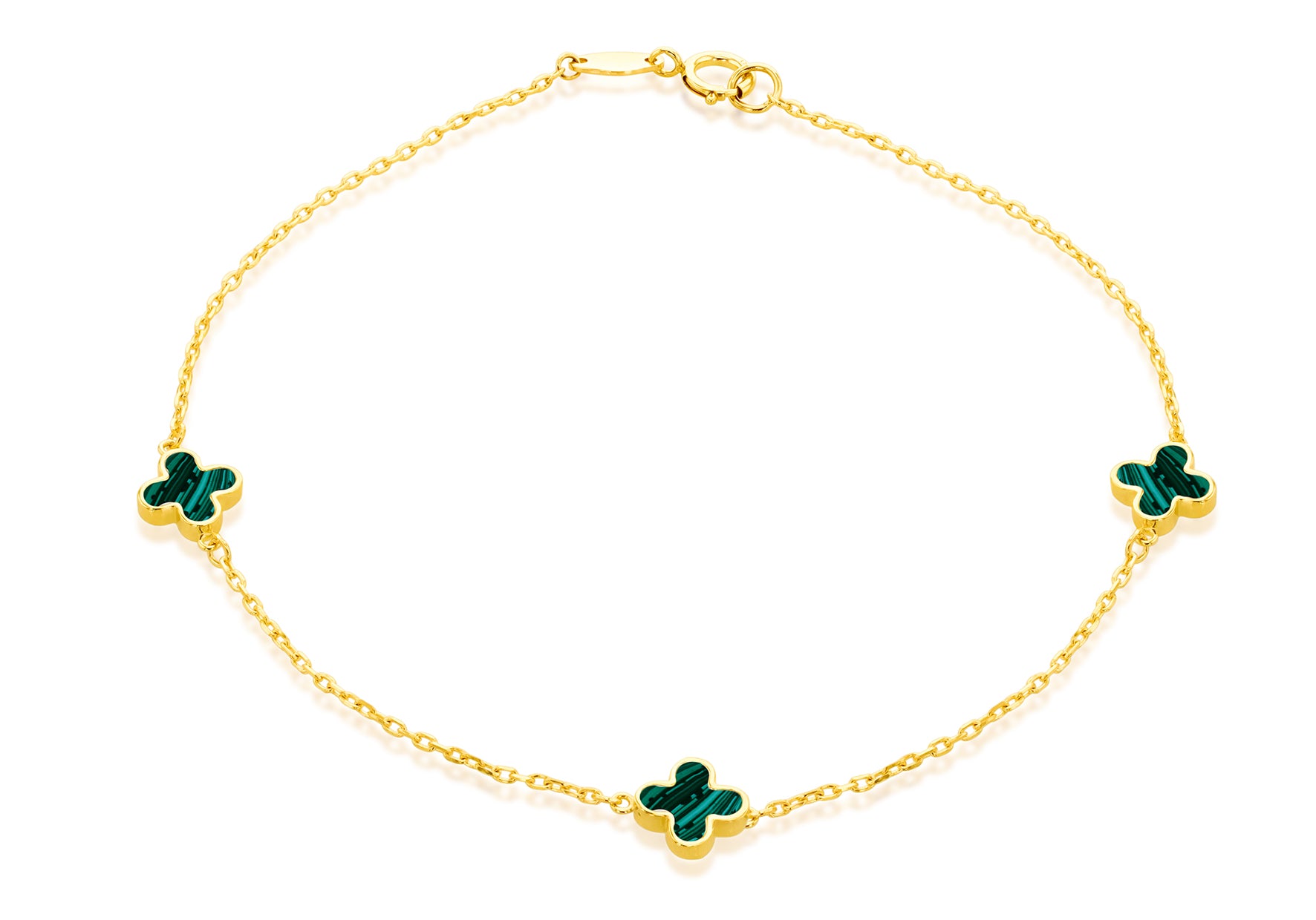 9ct Yellow Gold Malachite Petal Bracelet 19cm