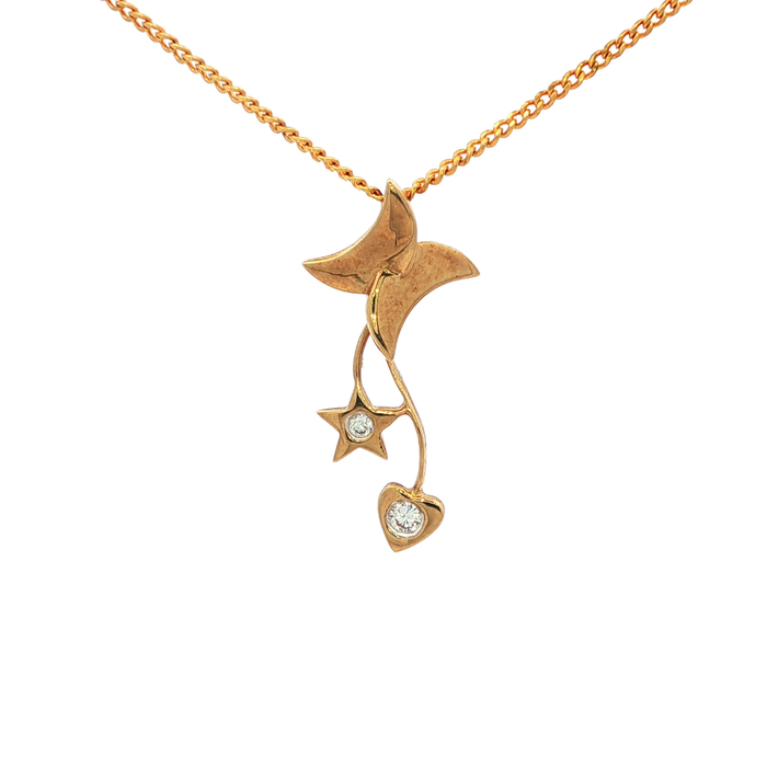Yellow Gold Charm Necklace with Round Cut Diamonds