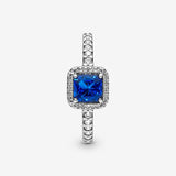 Blue Square Sparkle Halo Ring