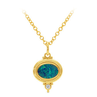 Opal and Diamond Pendant in Yellow Gold