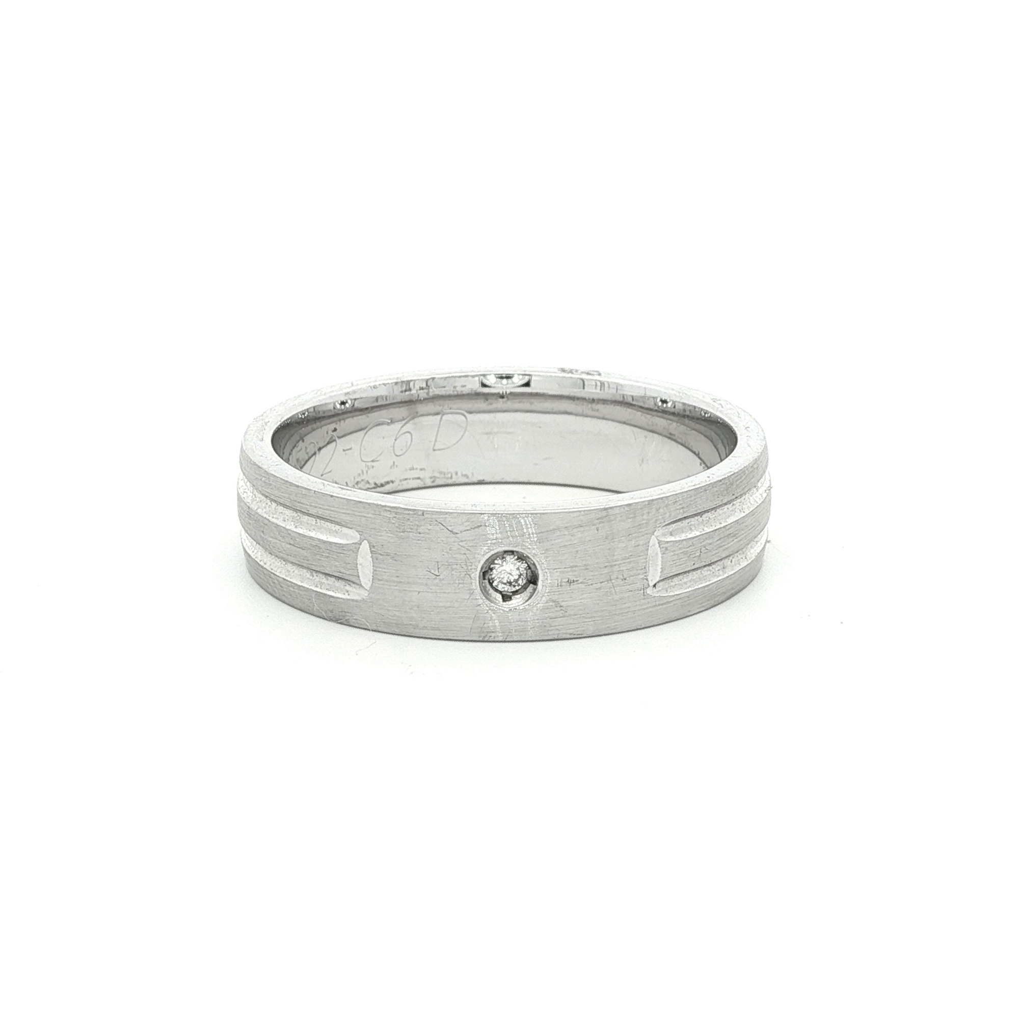White Gold Plated Silver Band Ring with Round Cut Diamond
