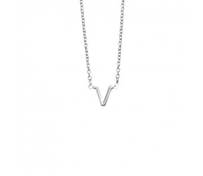 Sterling Silver Necklace with Initial Pendant V