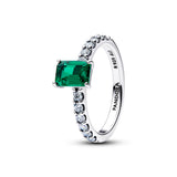 Pandora Rectangular Sparkling Green Halo Ring