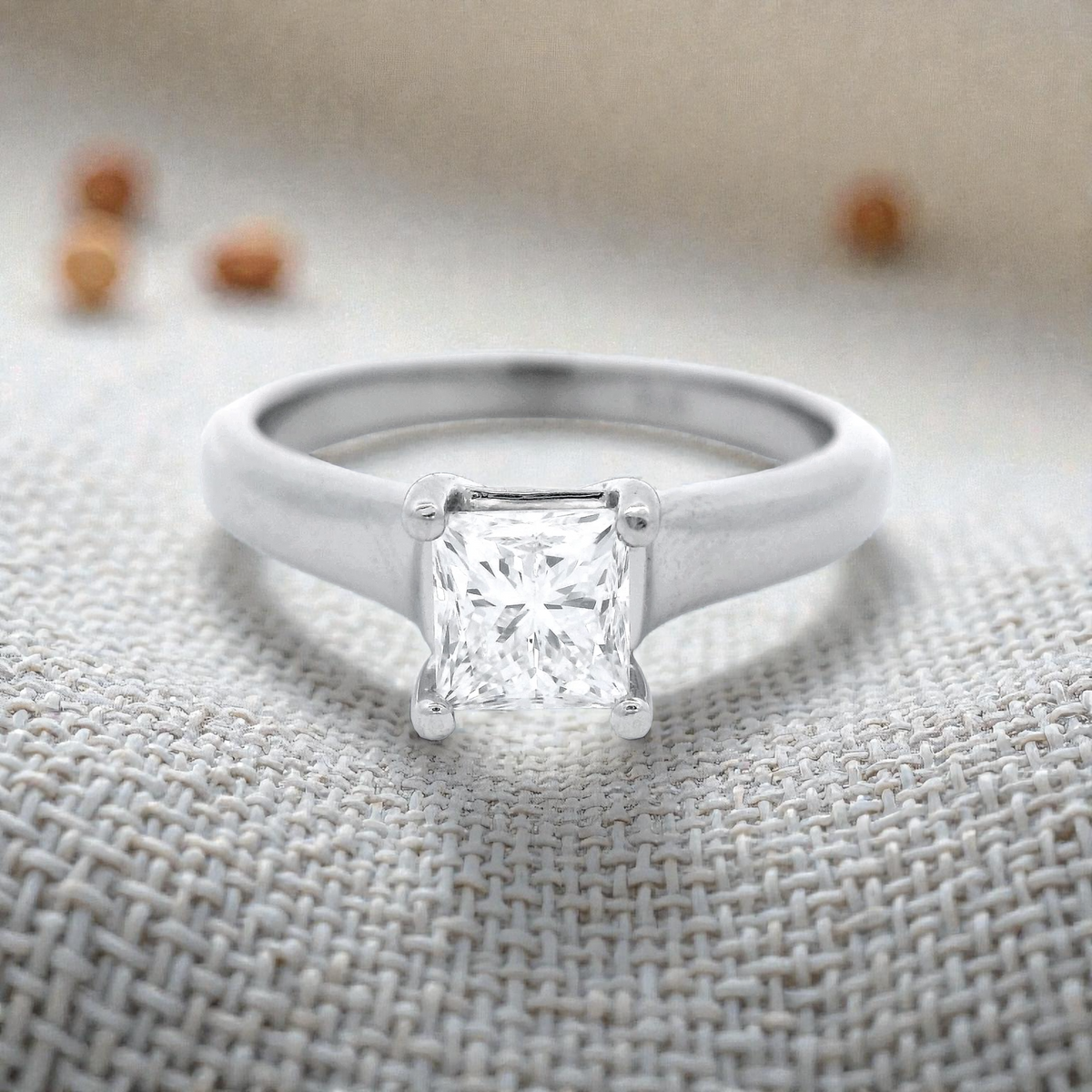 Claw Set Princess Cut Diamond Ring Set in White Gold