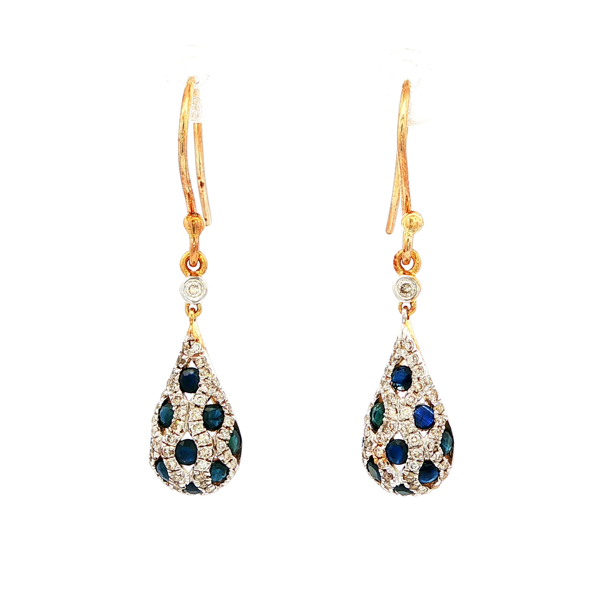 Sapphire &amp; Diamond Drop Earrings in Yellow Gold