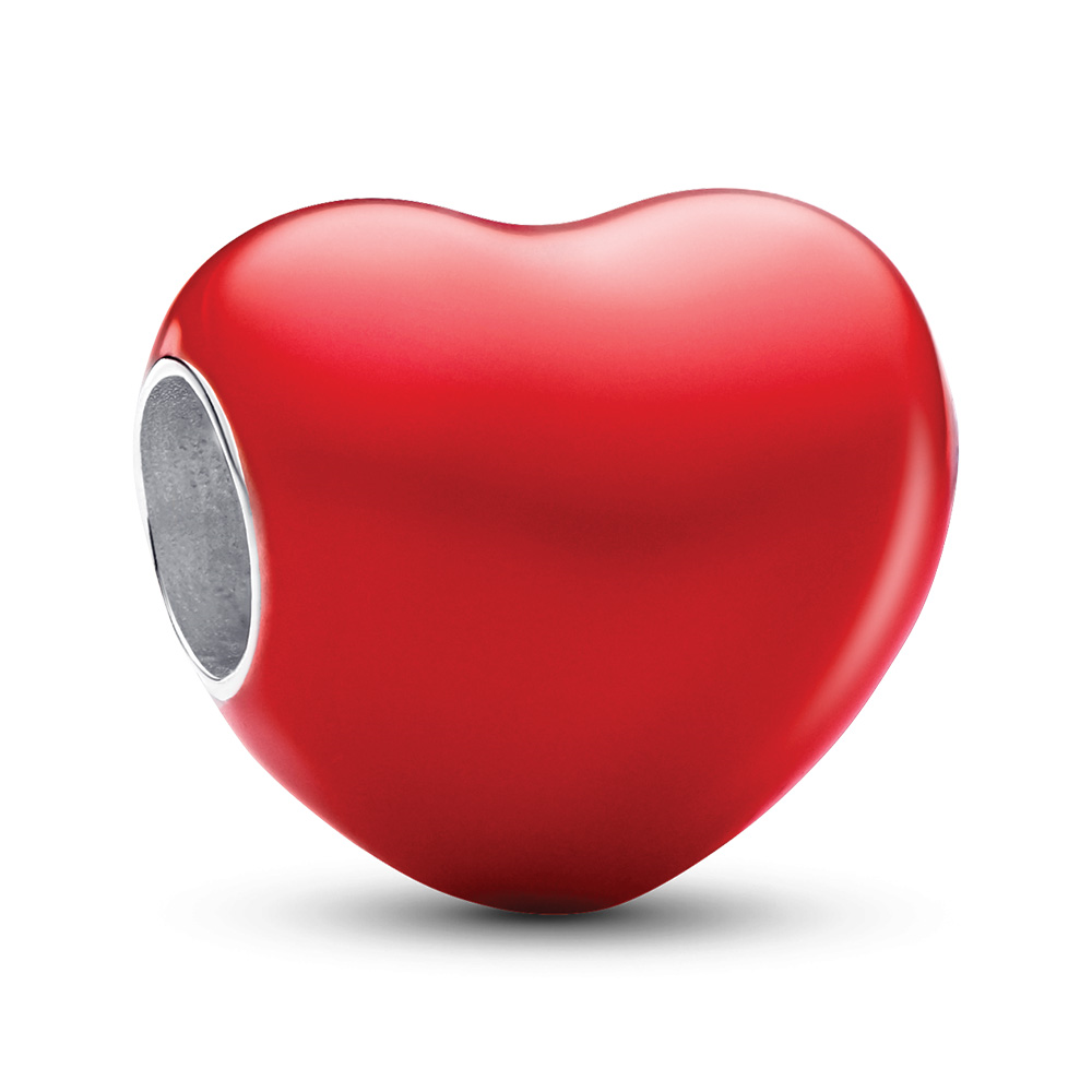 Heart sterling silver charm with color changing red enamel