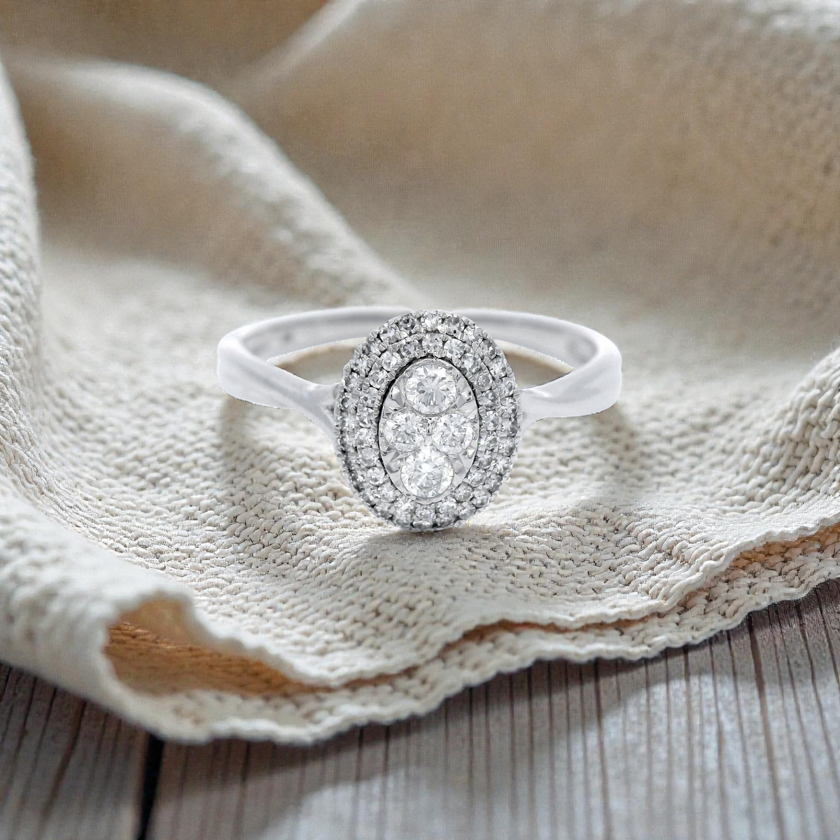 Diamond Halo Cluster Ring in White Gold