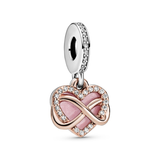 Sparkling Infinity Heart Hanging Charm w Pink Enamel & CZ