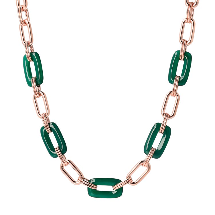 Bronzallure Variegata Green Agate Link Necklace