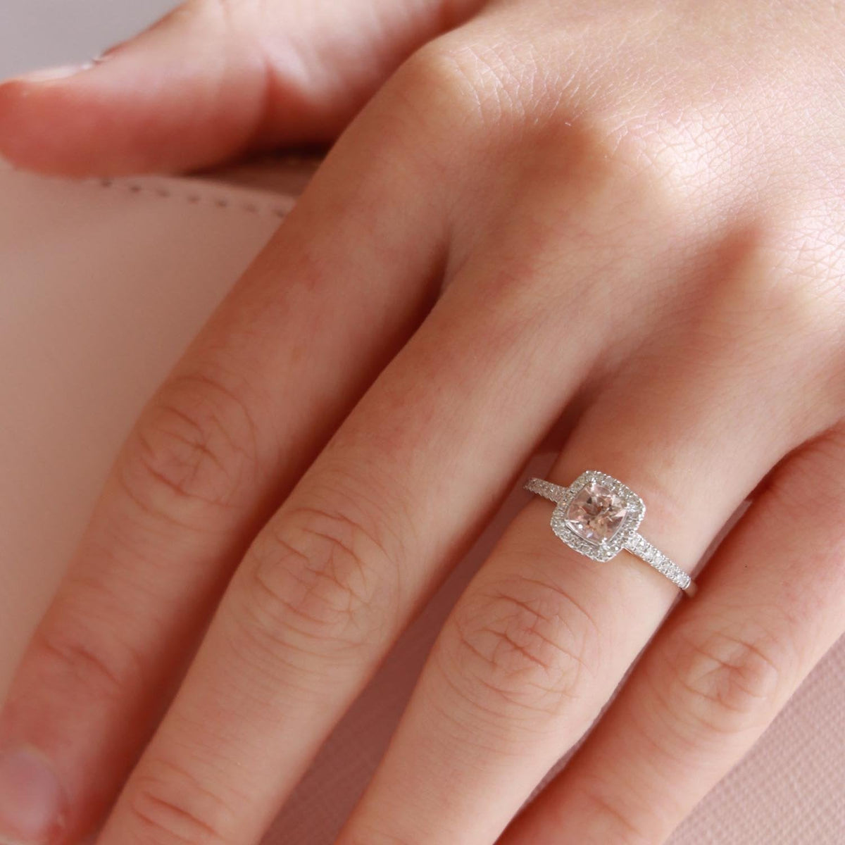 Morganite Ring with 0.15ct Diamonds in 9K White Gold