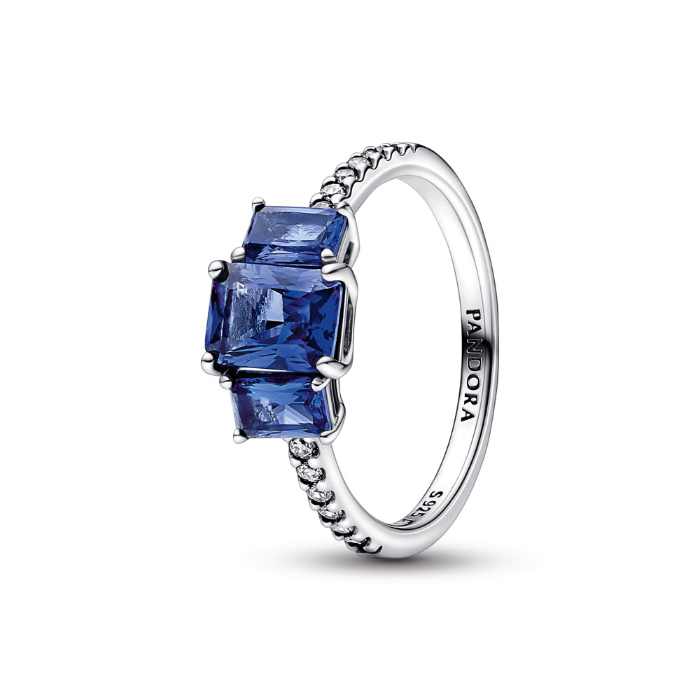 Pandora Sterling silver ring with princess blue crystal and clear cubic zirconia