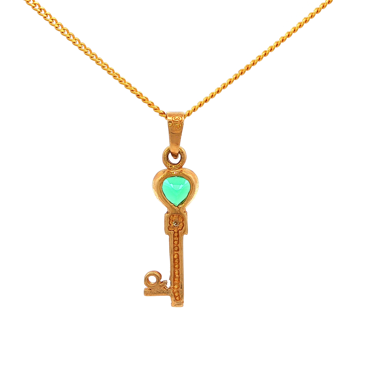 Cultivated Emerald Key Pendant in Yellow Gold