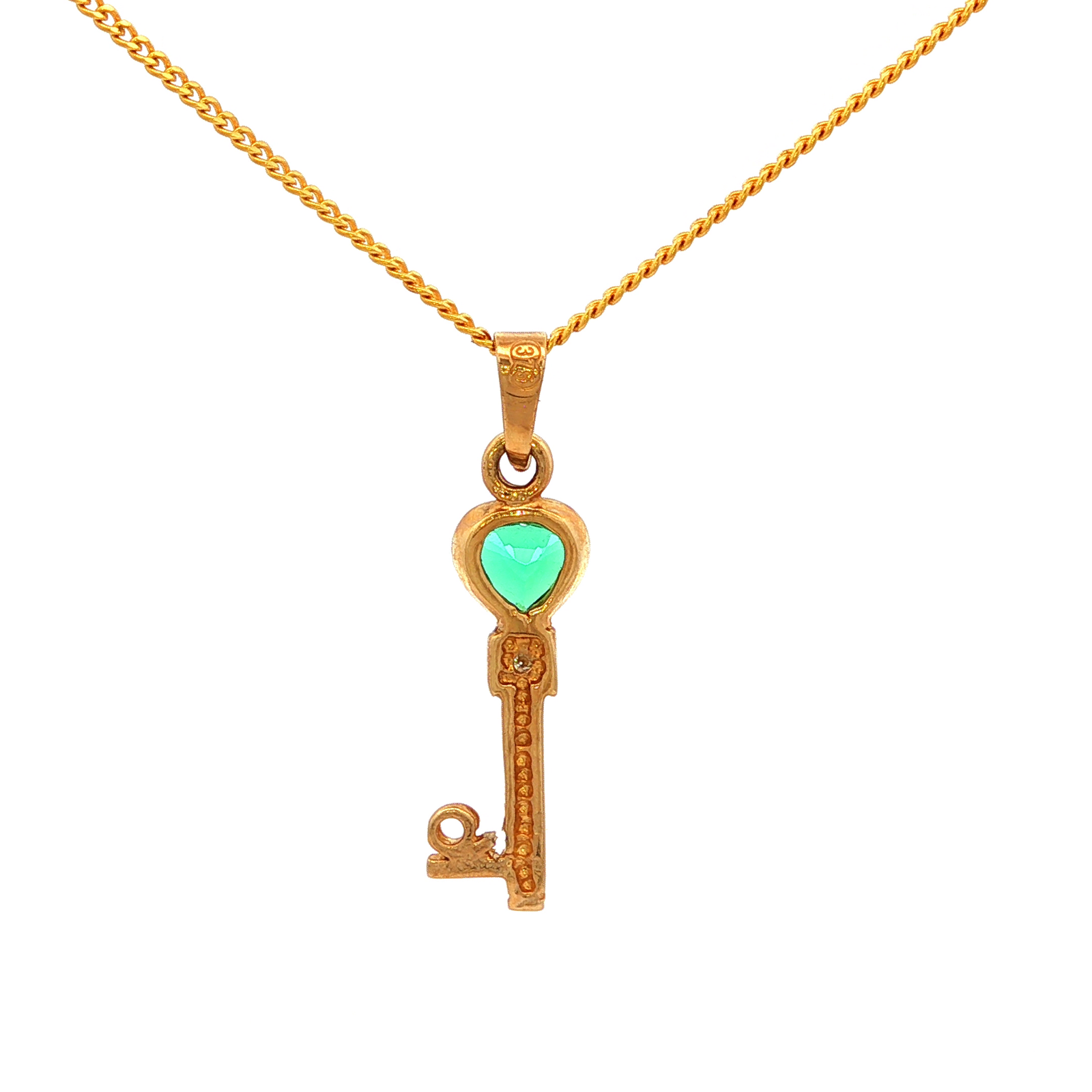 Cultivated Emerald Key Pendant in Yellow Gold