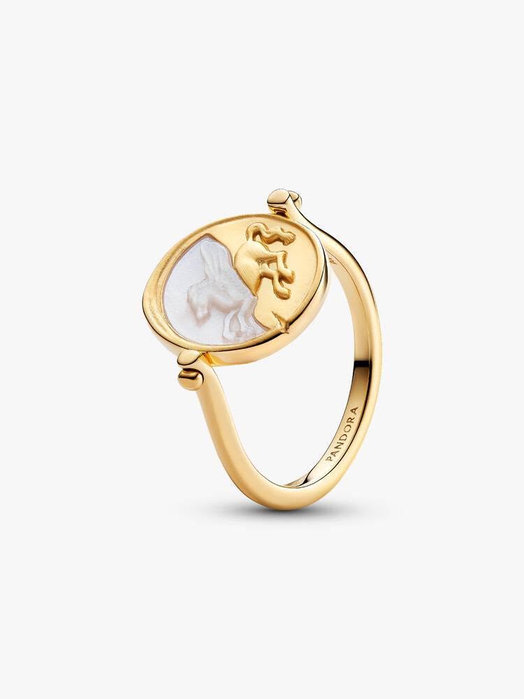 Pegasus 14k gold-plated spinnable ring with golden white bioresin man-made mother of pearl