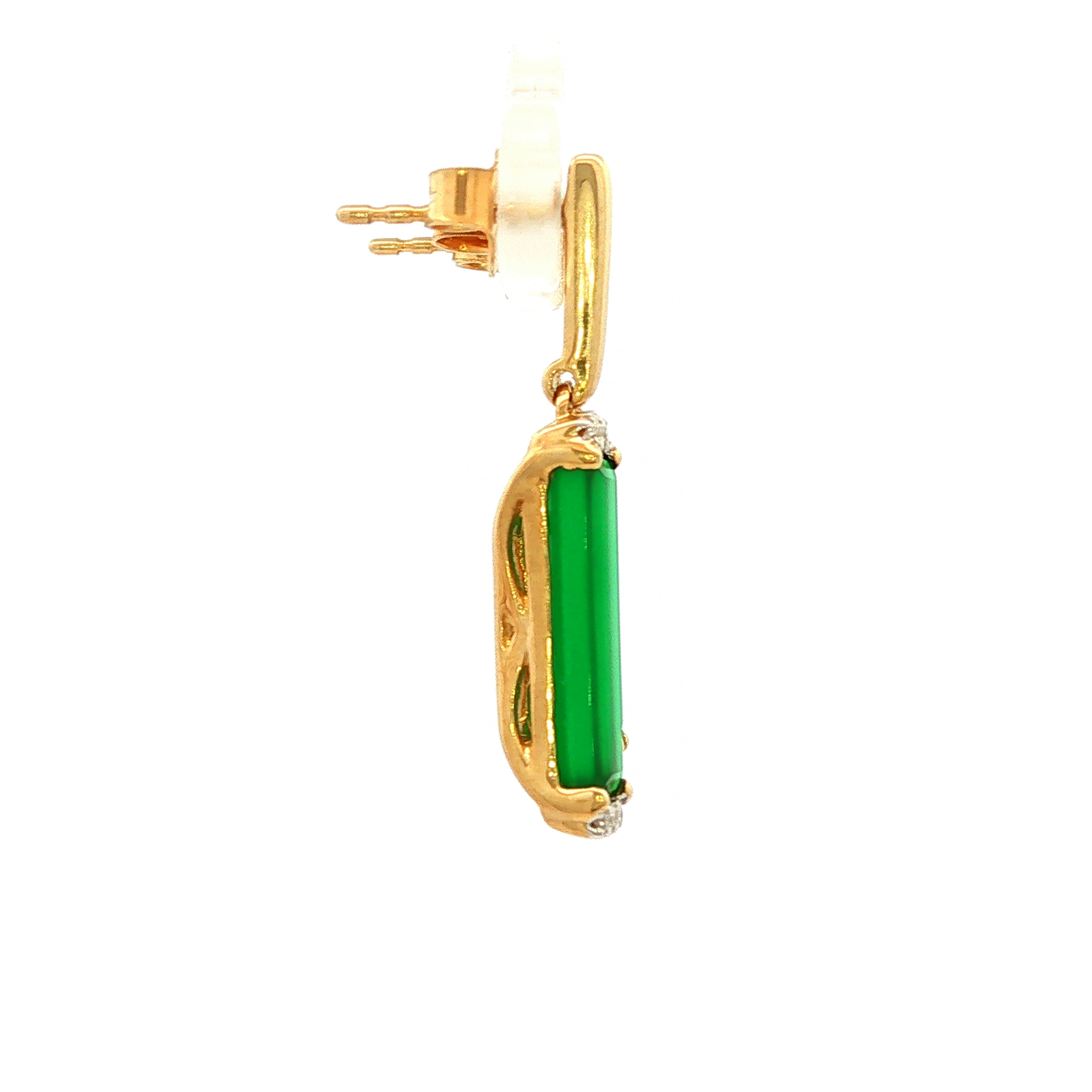 Diamond and Green Onyx Drop Earrings in Yellow Gold