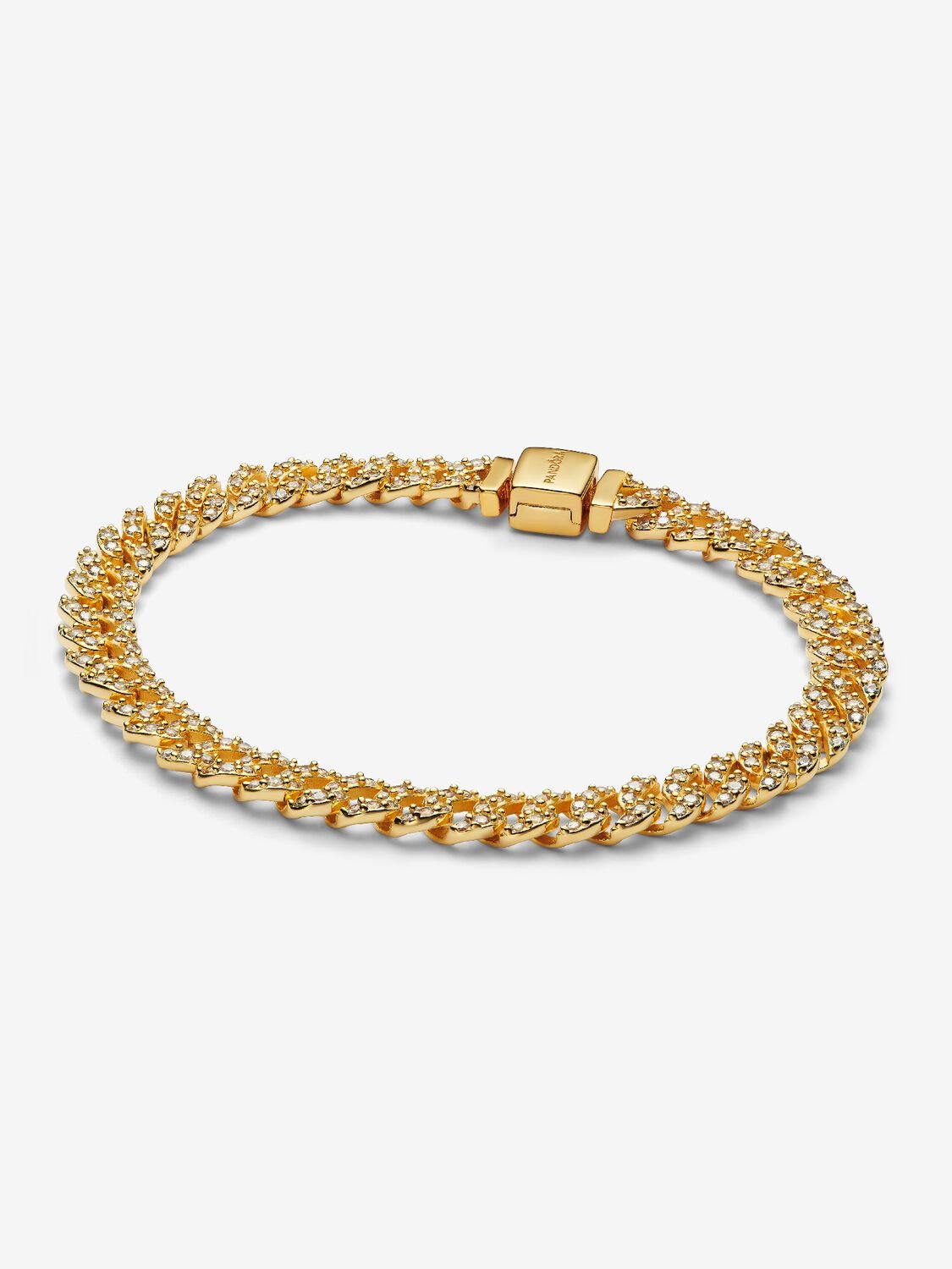 Cuban chain 14k gold-plated bracelet with clear cubic zirconia