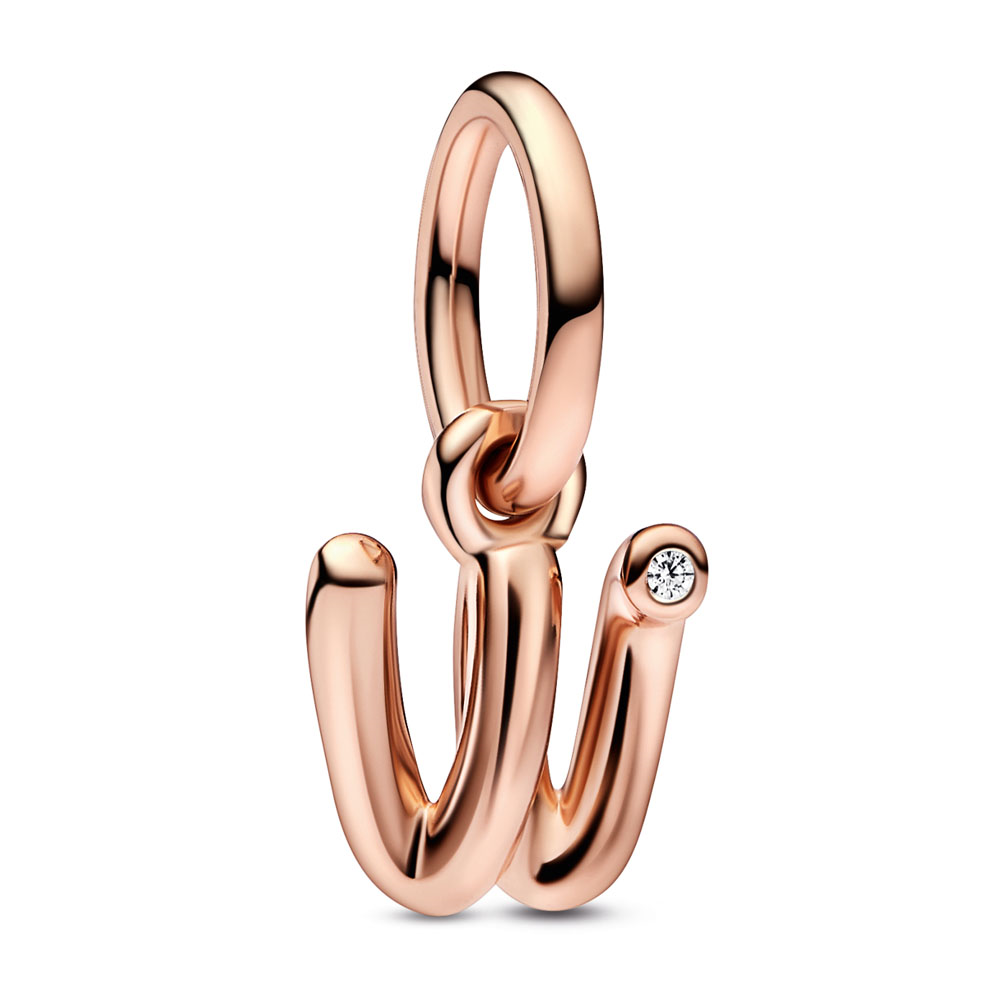 Letter w 14k rose gold-plated dangle with clear cubic zirconia