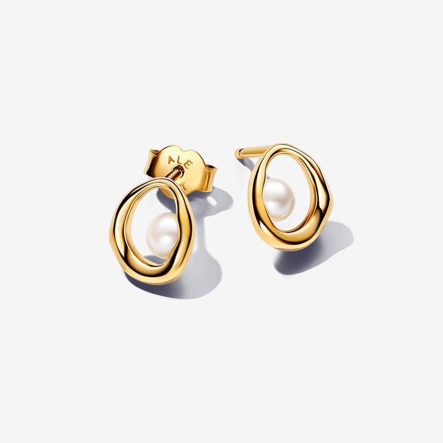 Pandora Organically Shaped Oval & Treated Freshwater Cultured Pearl Stud Earrings