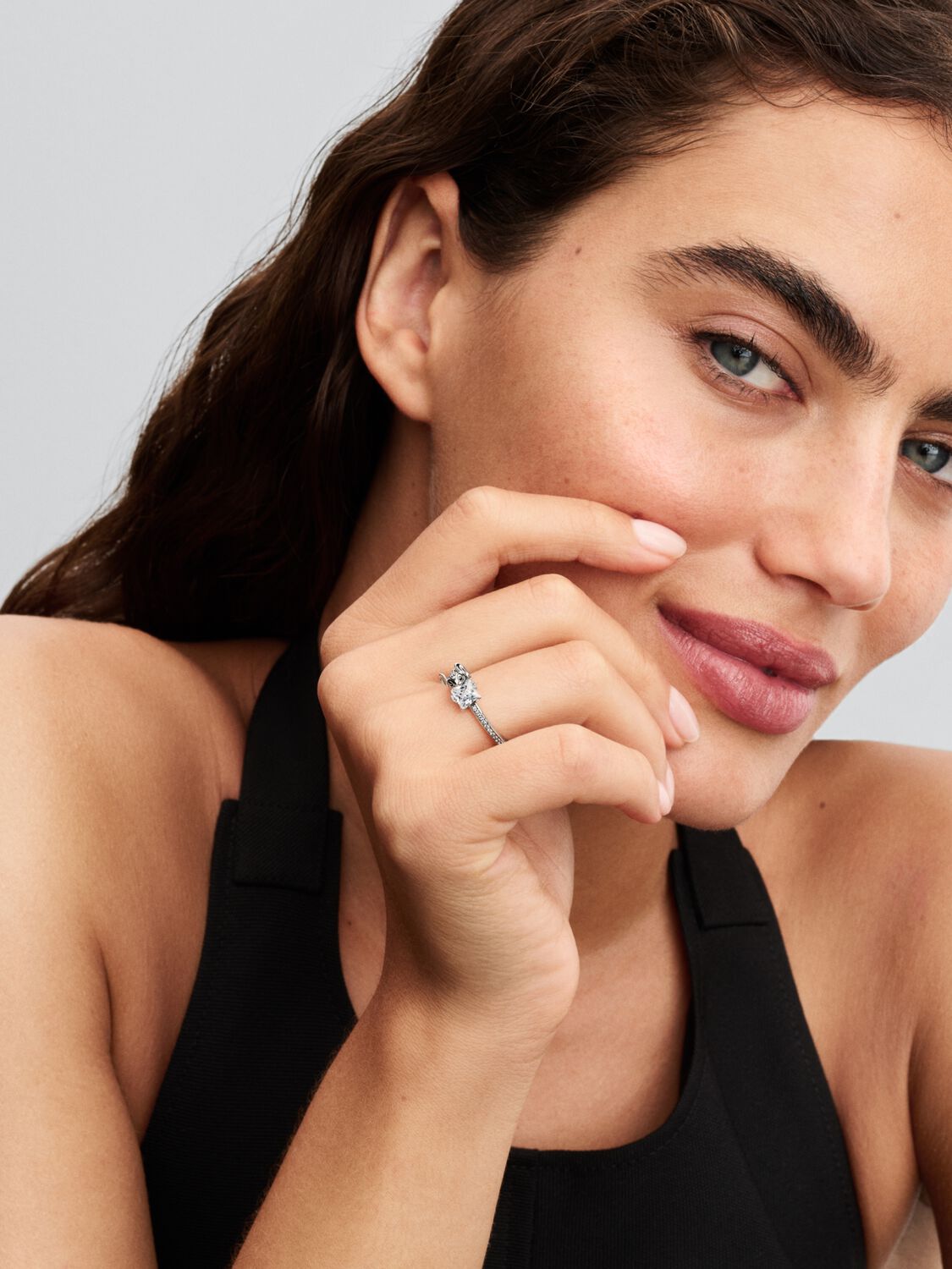 Disney Stitch sterling silver ring with clear cubic zirconia and black enamel