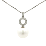 Pacific Button Pearl with Diamond and White Gold Bail