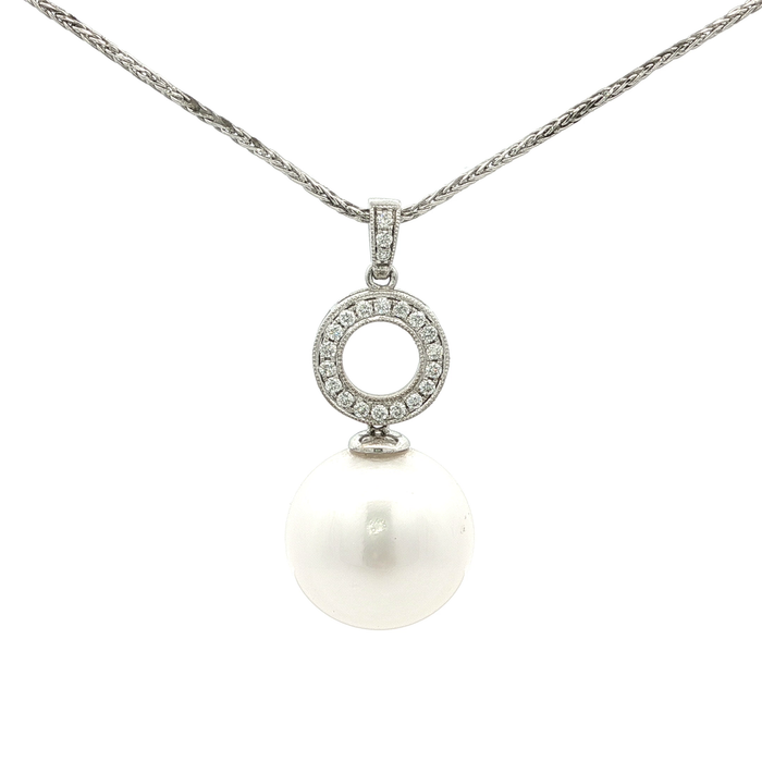 Pacific Button Pearl with Diamond and White Gold Bail