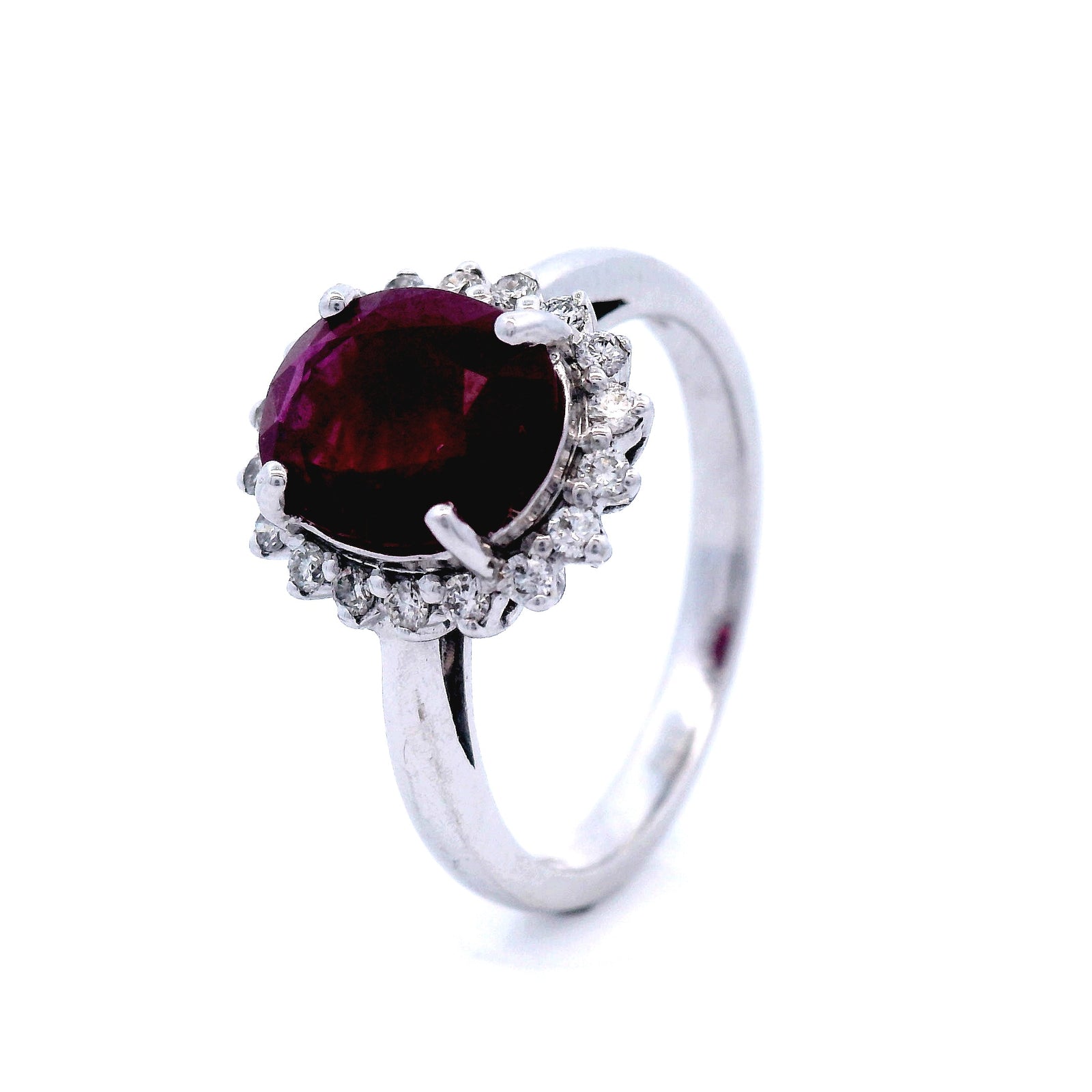 Natural Ruby and Diamond Set in White Gold Dress Ring