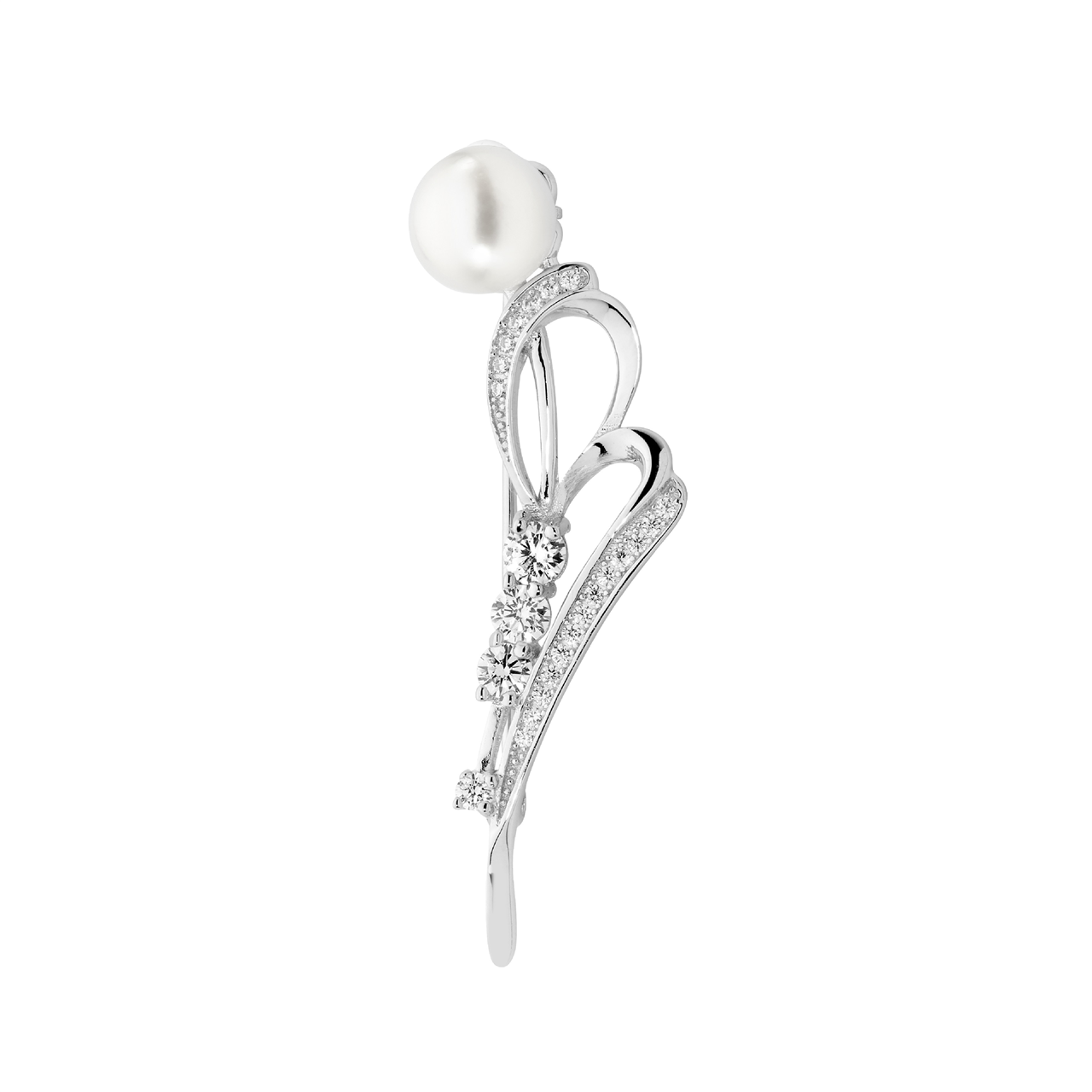 Ellani Brooch with Freshwater Pearl and Cubic Zirconias.