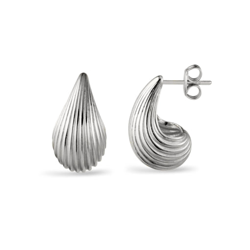 Yellow Gold Plated Sterling Silver Shell Detail Teardrop Stud Earrings