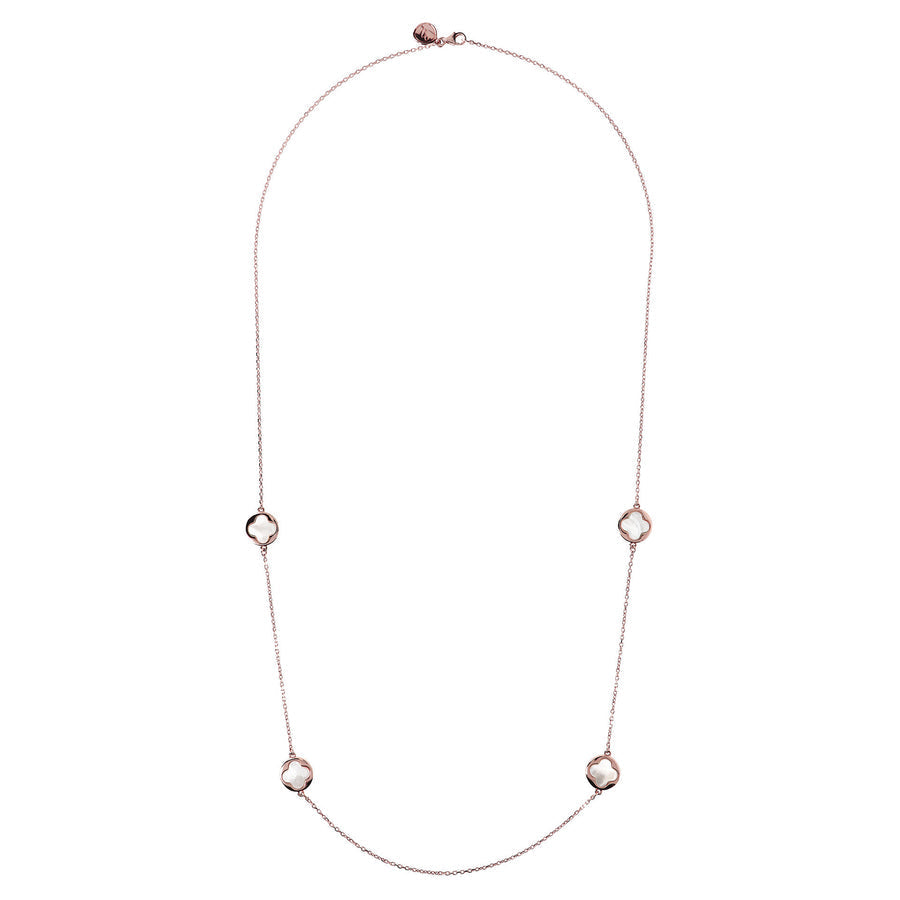 Bronzallure Alba Small Four-Leaf Clover Long Necklace Mother of Pearl