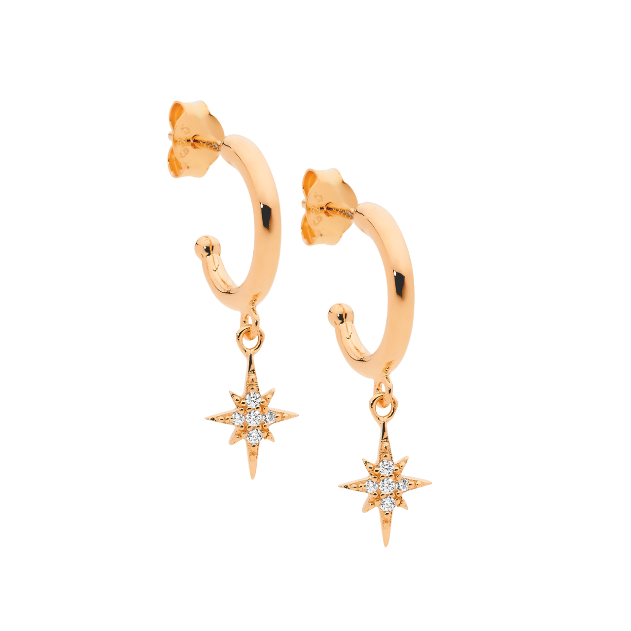 Ellani Rose Gold Plated 13mm Star Drop Earrings