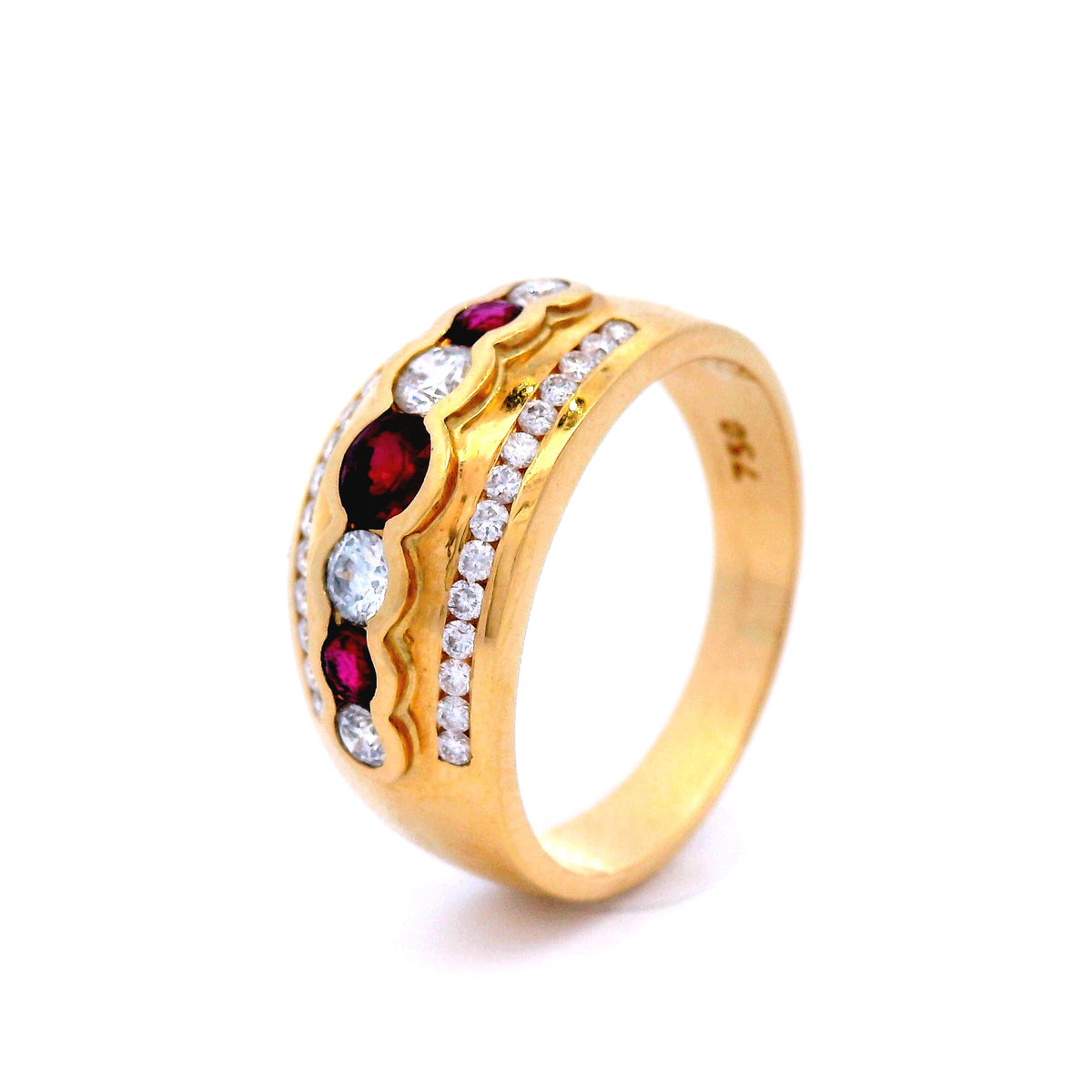 Ruby and Diamond Two Tone Dress Ring Set in Yellow Gold