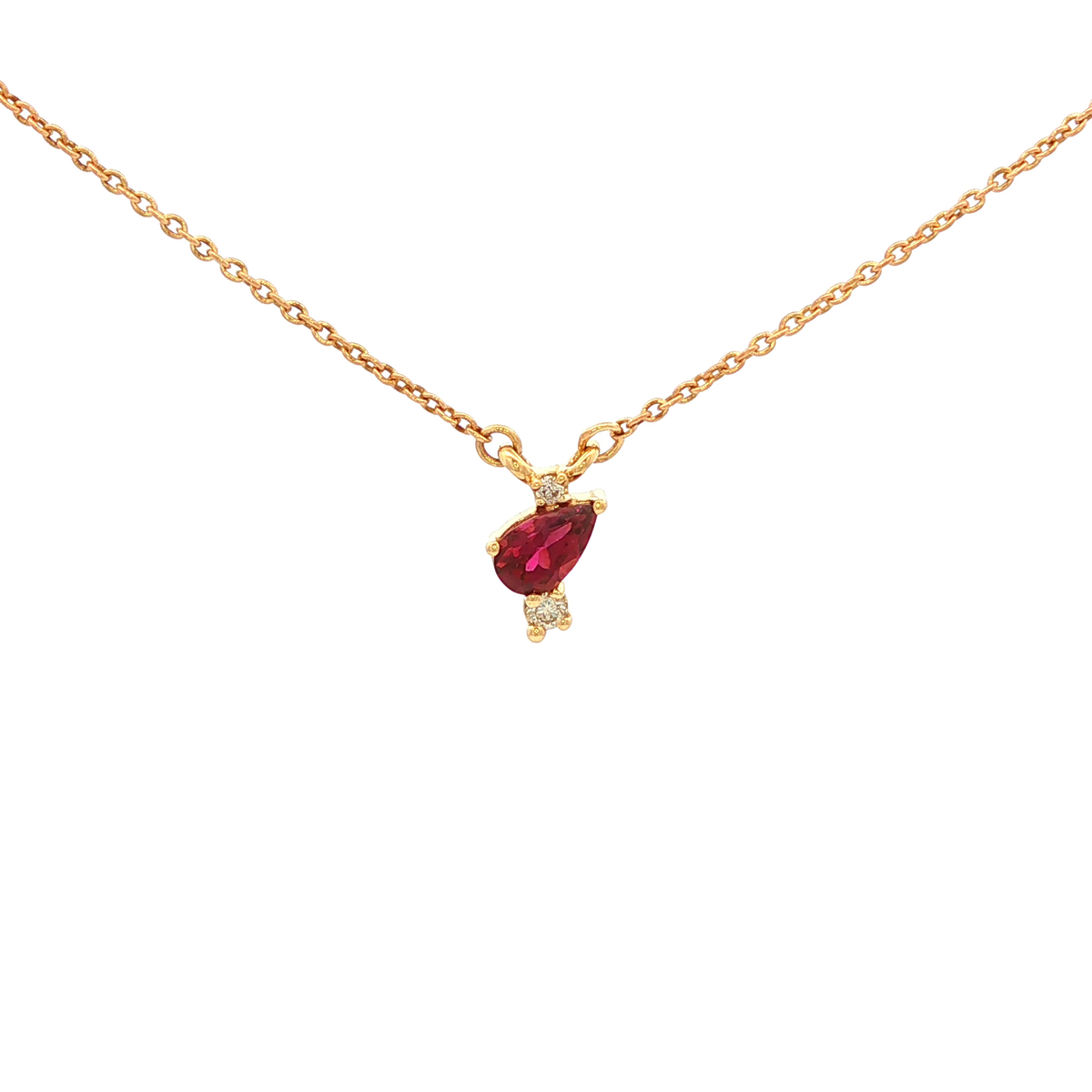 Pear Pink Toumaline Necklace in Yellow Gold