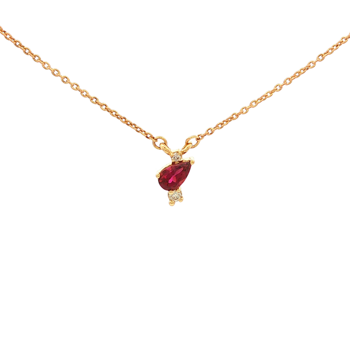 Pear Pink Toumaline Necklace in Yellow Gold