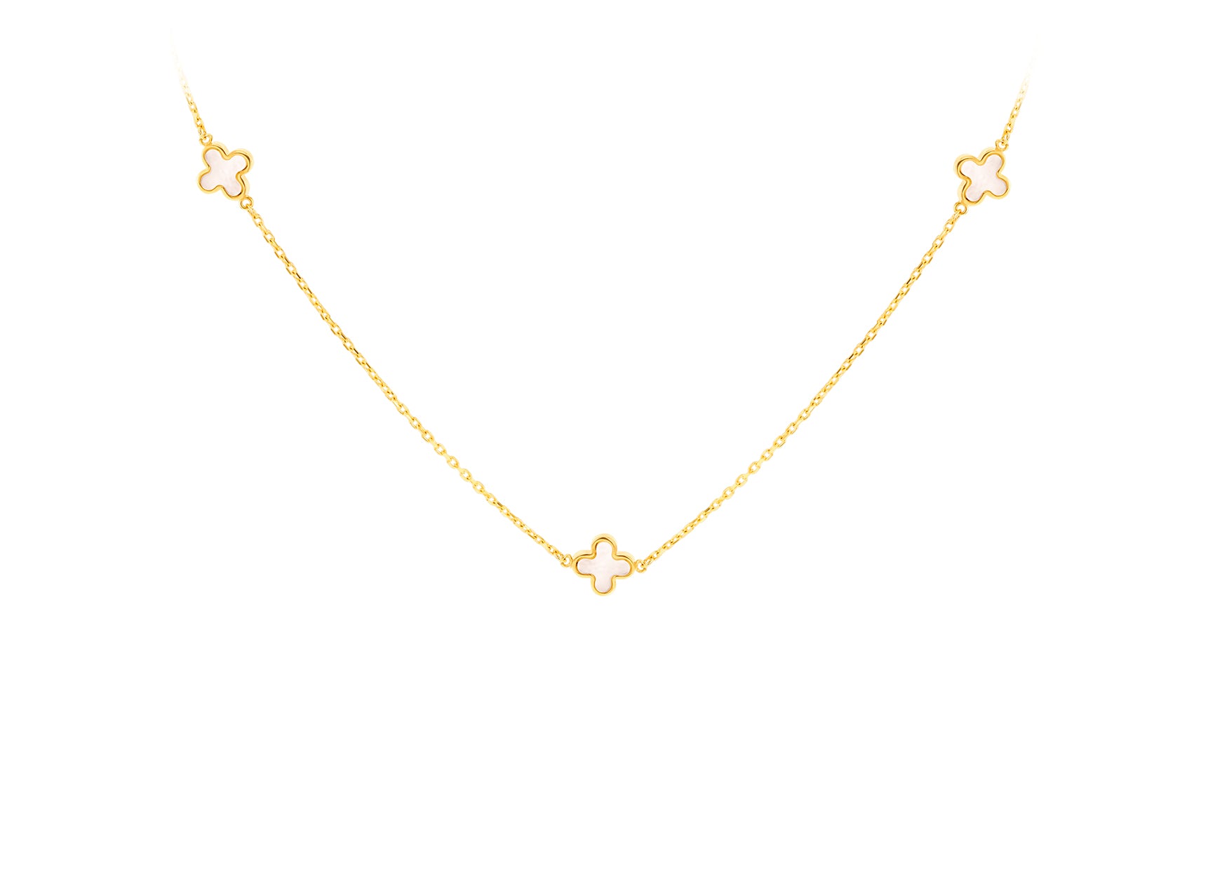 4 Leaf Clover Mother of Pearl Necklace in Yellow Gold