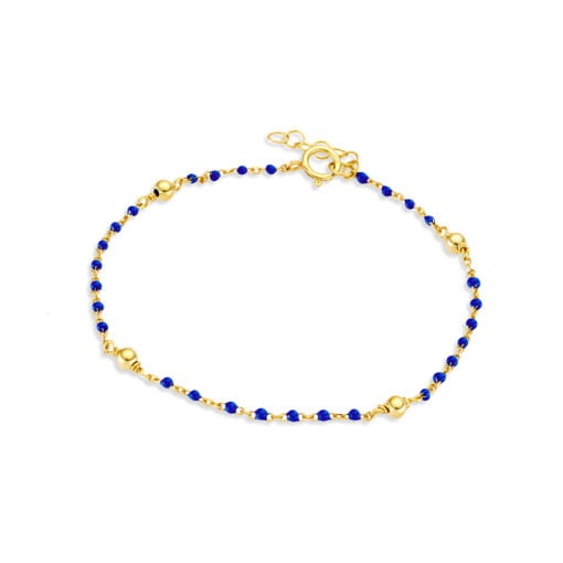 Sterling Silver Beaded Bracelet With Dark Blue Details