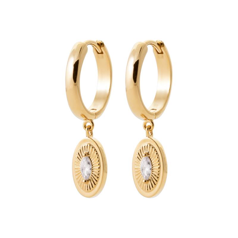 18CT YG Plated Alloy CZ MarQ Textured Drop Earrings