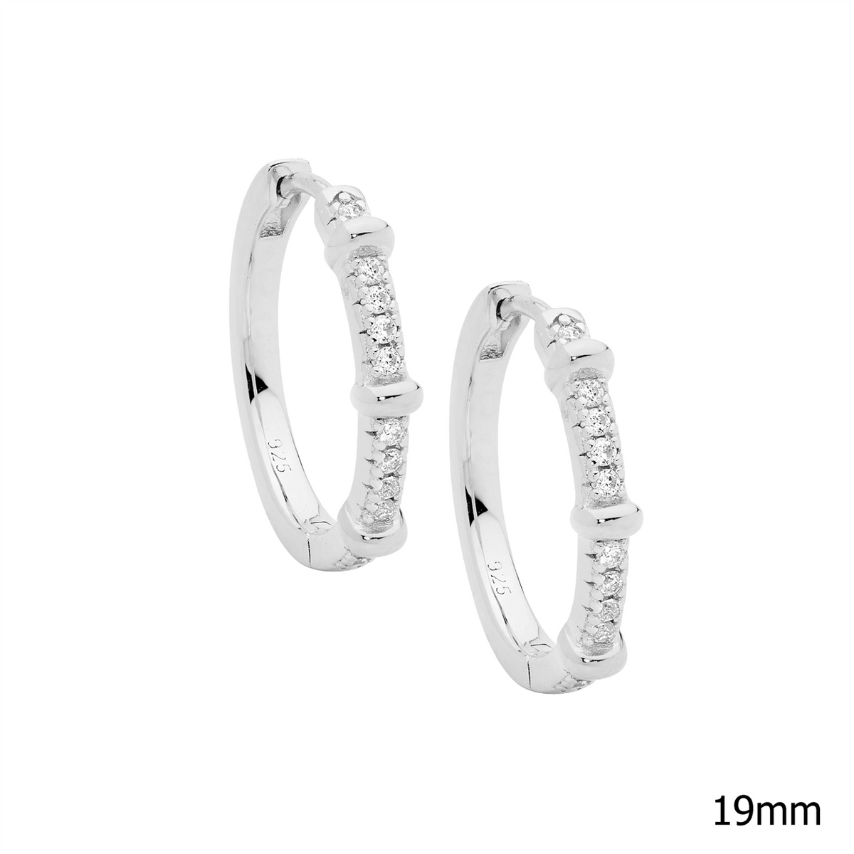 SS 19mm wh cz hoop earrings w/ 3x bands