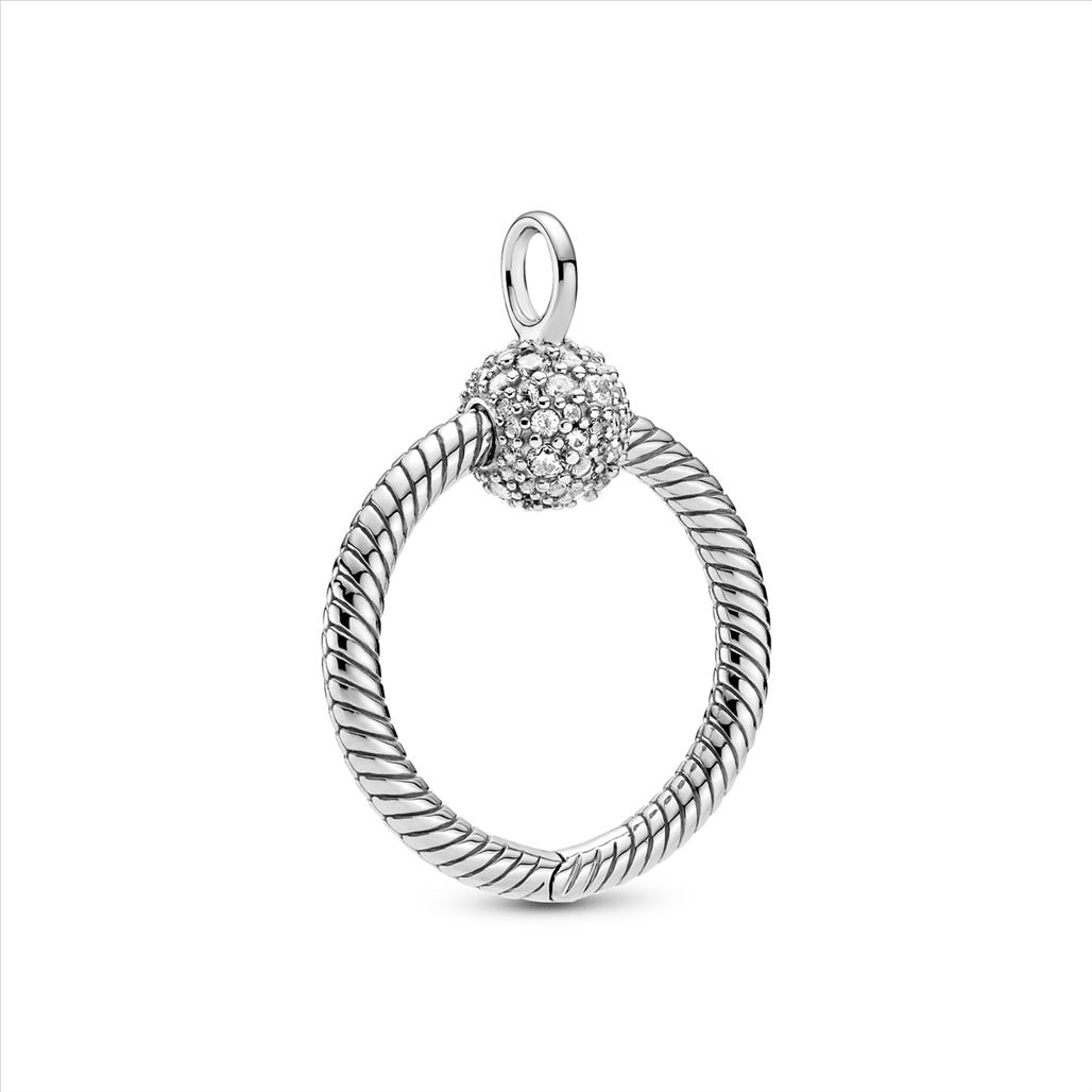 Pandora Moments Small Pave Silver O Pendant w CZ