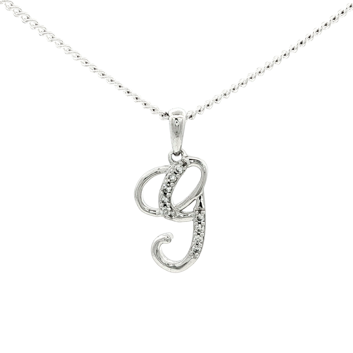 White Gold over Silver Diamond Initial 'H' Charm Necklace