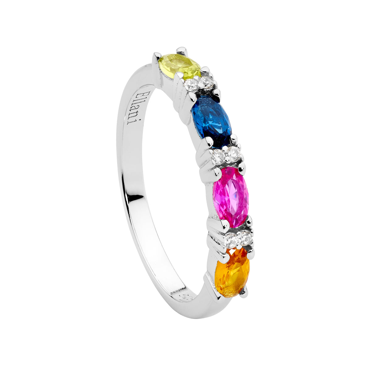 Ellani SS Multi Colour Oval &amp; WH RND CZ Ring