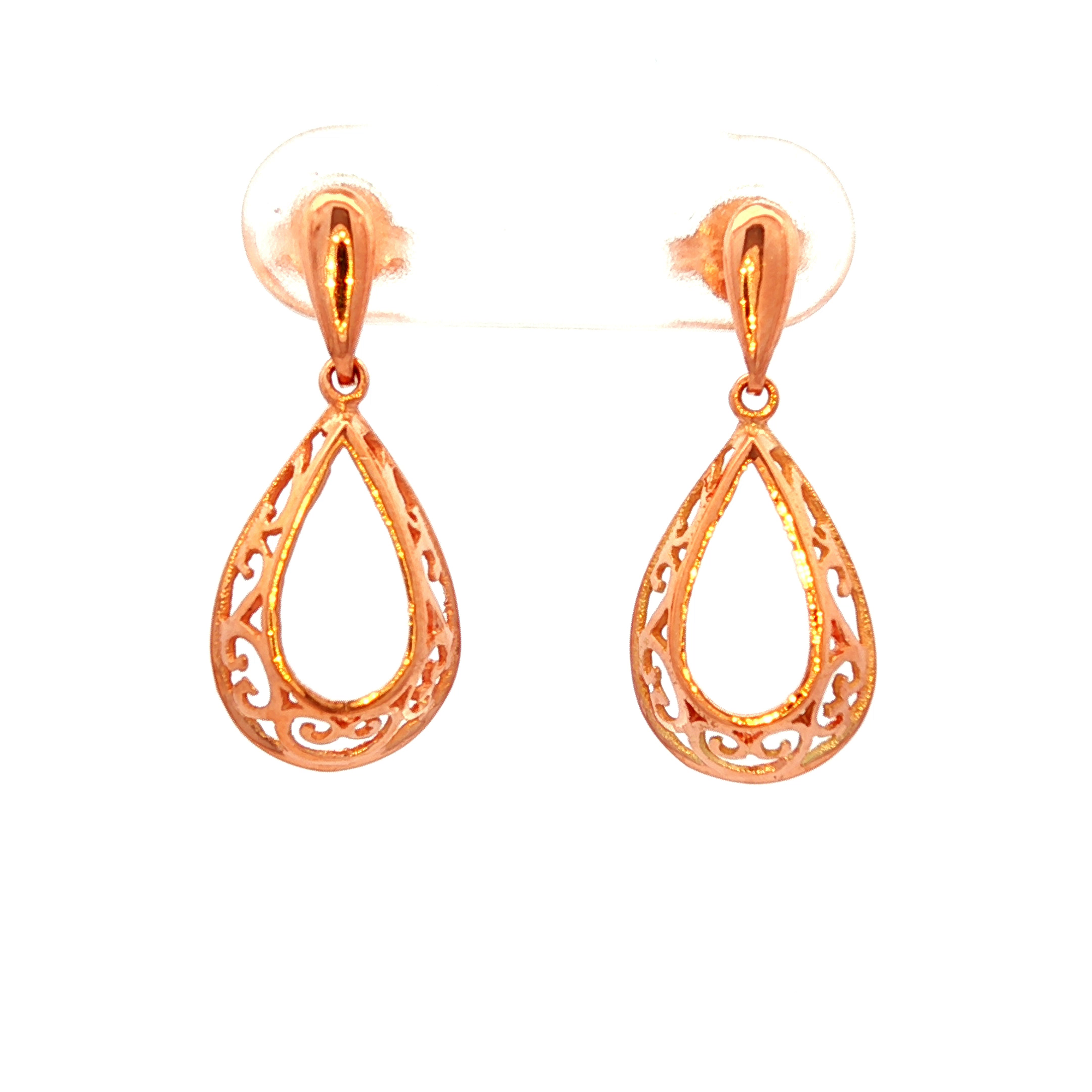 Filigree Tear Drops Earrings in Rose Gold