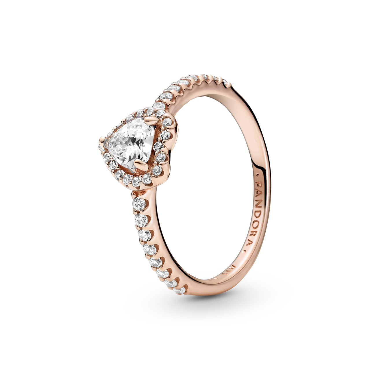 Pandora Rose Sparkling Elevated Heart Ring w CZ